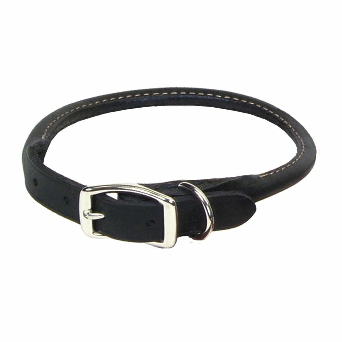 Coastal Circle T Oak Tanned Leather Round Dog Collar closeup shows rich leather texture and craftsmanship.
