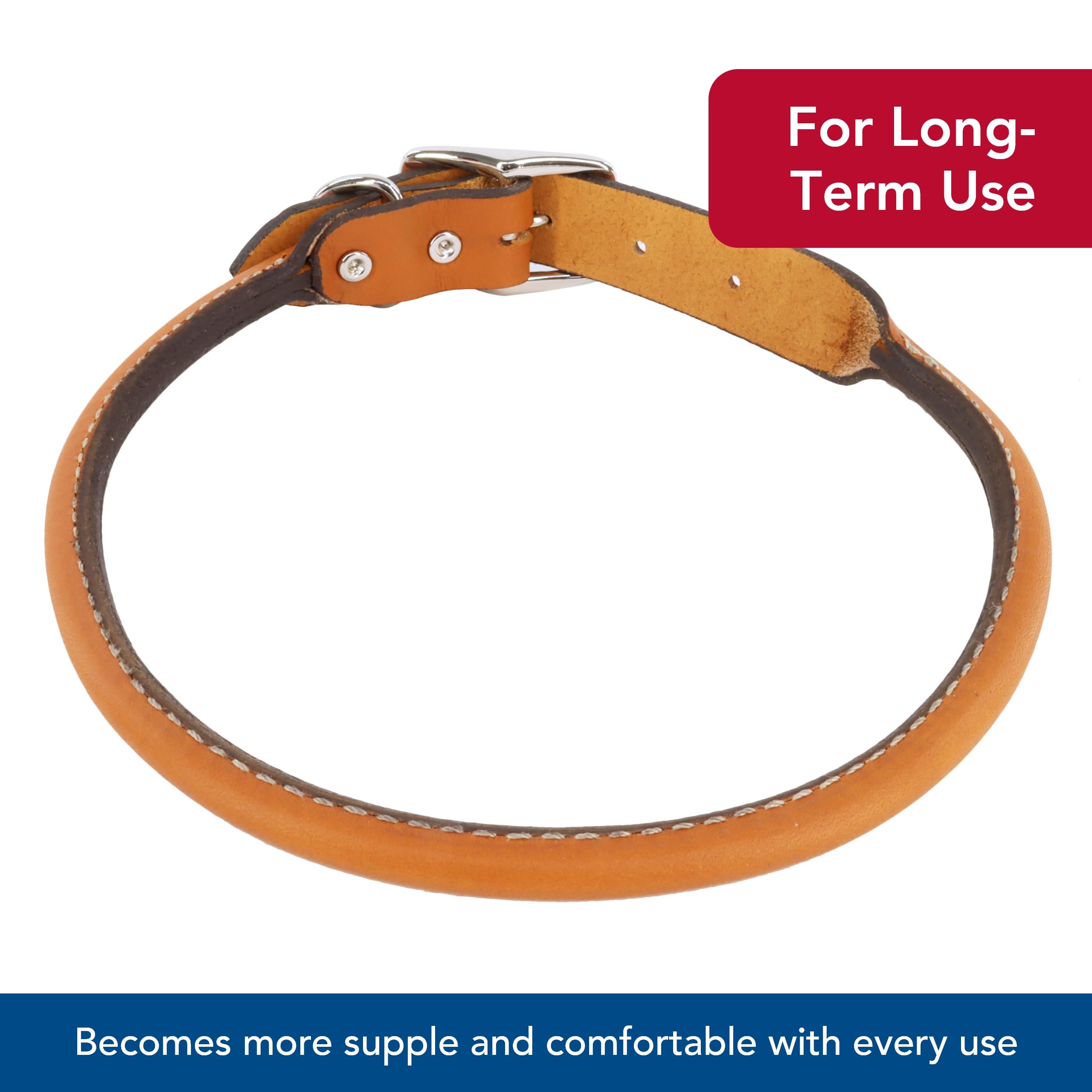 Coastal Circle T Oak Tanned Leather Round Dog Collar durable stitch for longevity