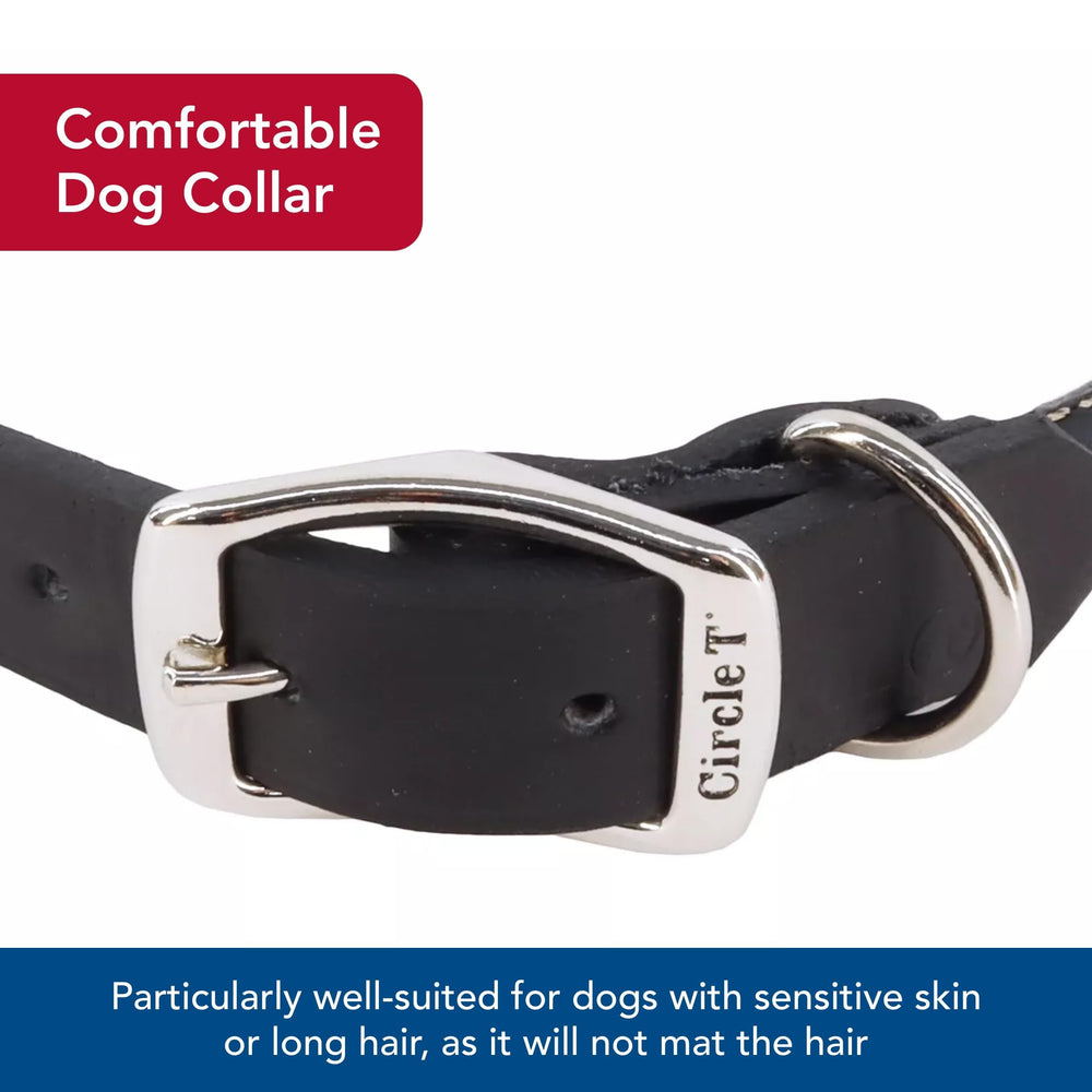 Coastal Circle T Oak Tanned Leather Round Dog Collar soft leather surface for comfortable outdoor play.