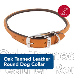 Coastal Circle T Oak Tanned Leather Round Dog Collar soft grain suits long-haired dogs