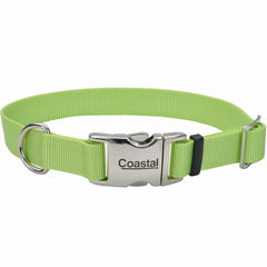 Coastal Pet adjustable collar in lime with 14-20 inch fit and sturdy buckle for daily walks.