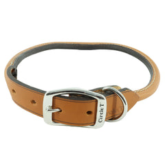 Coastal Pet Circle T Oak Tanned Leather Round Collar close-up showing durable stitching.