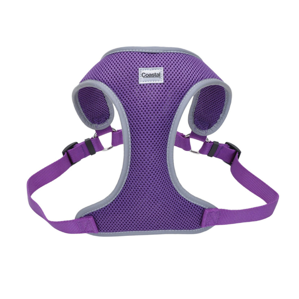 Coastal Pet Comfort Soft Wrap Harness purple back view shows secure fit for active dogs