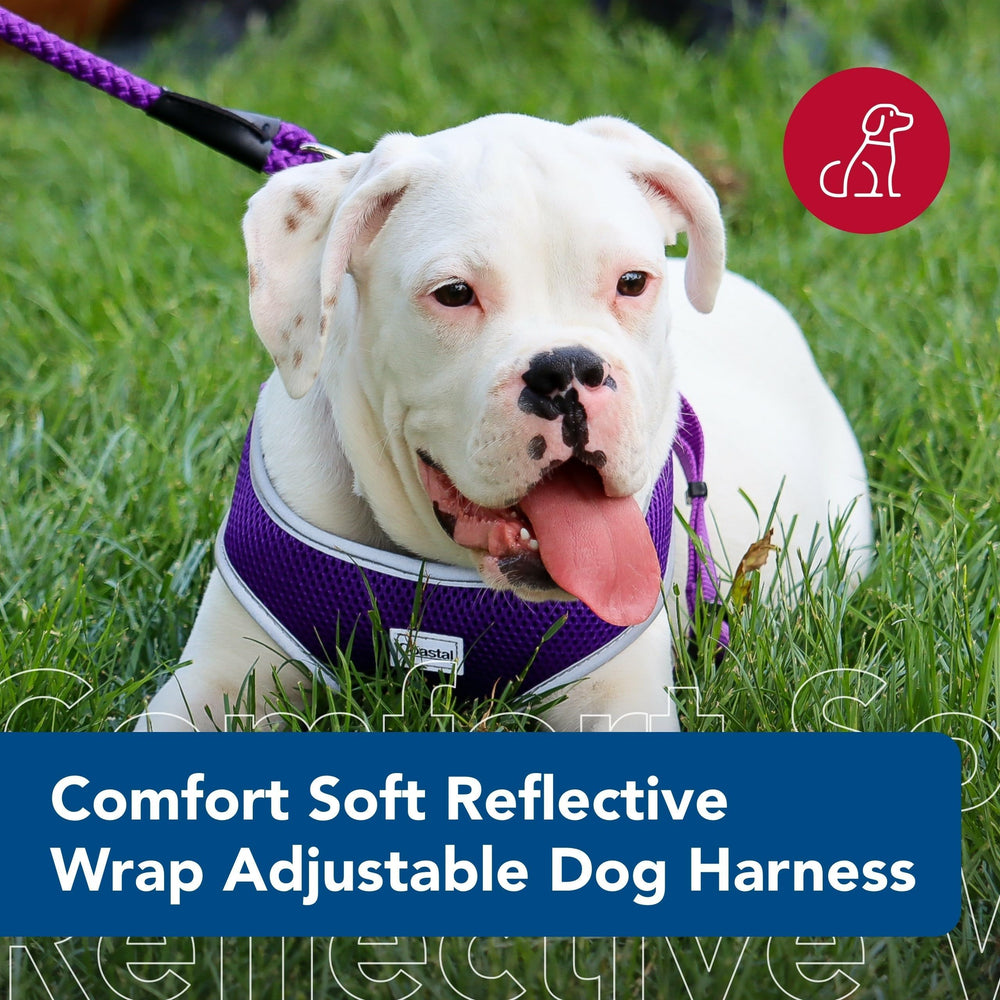 Coastal Pet Comfort Soft Wrap Harness purple side view highlights adjustable straps for a secure fit