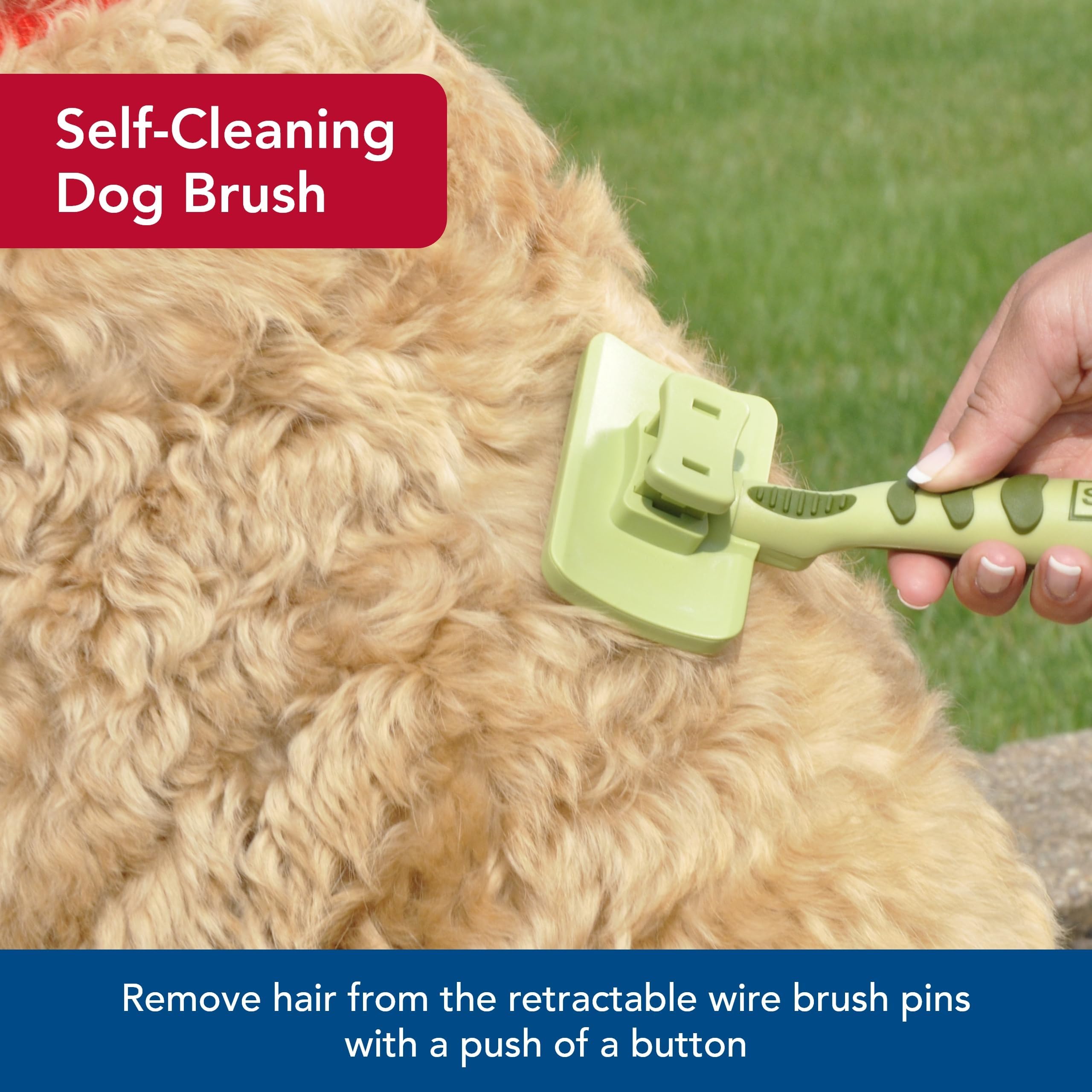 Coastal Pet Safari slicker brush side view shows comfortable grip for longer grooming sessions.
