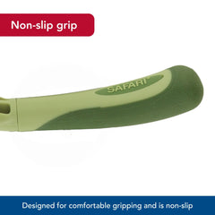 Coastal Pet Safari undercoat rake tackling mats demonstrates effective mat removal during brushing.