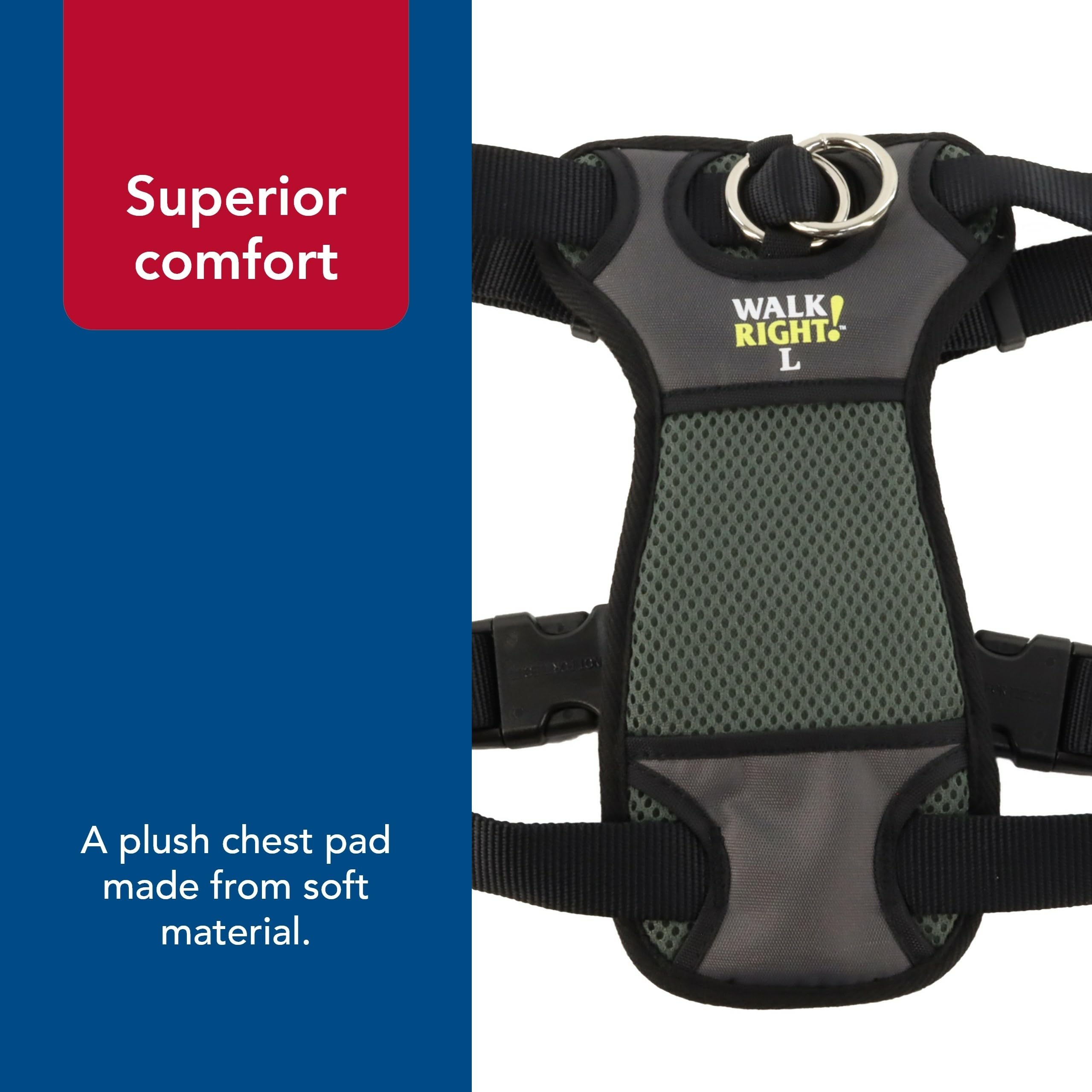 Coastal Walk Right Front-Connect Padded Harness padded-material provides comfortable wear on long strolls.