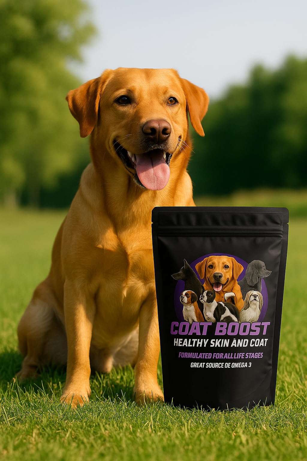 Canine Performance Nutrition Coat Boost dog food topping sprinkle enhances meals and coat health