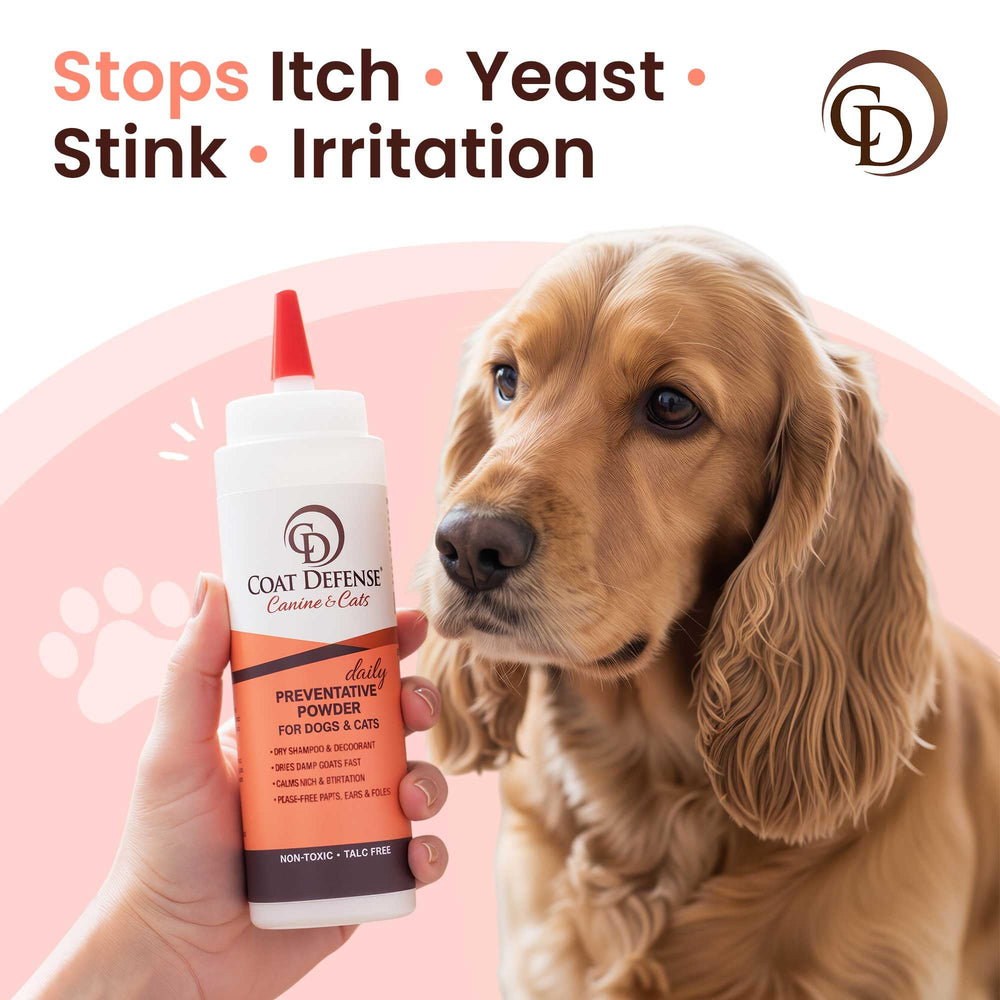 COAT DEFENSE between-bath-routine application captures easy daily grooming without water.
