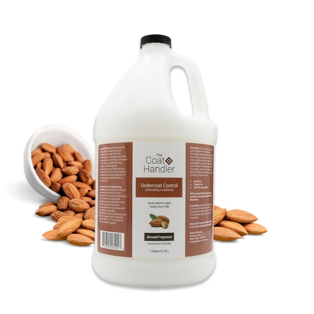The Coat Handler Undercoat Control bottle promotes smoother grooming and brushing.