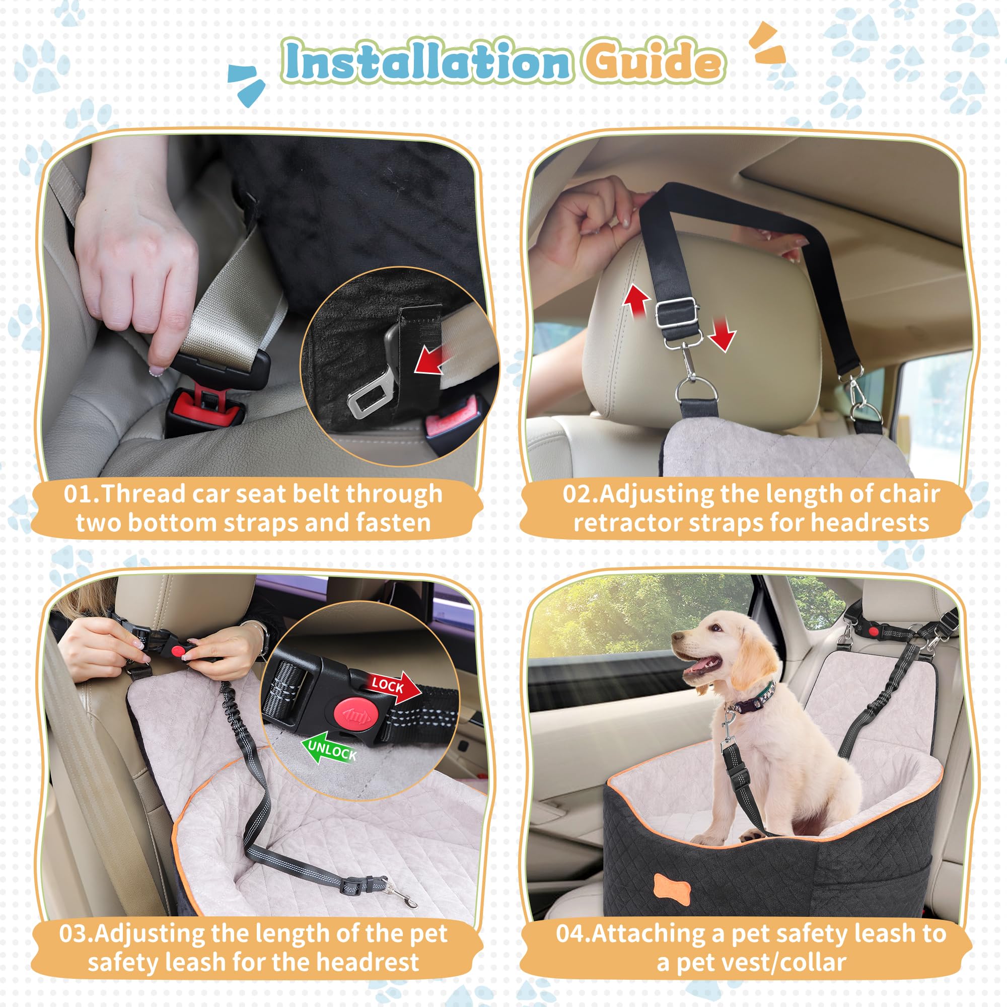 COCASES dog car seat detachable washable cover for easy cleaning after trips