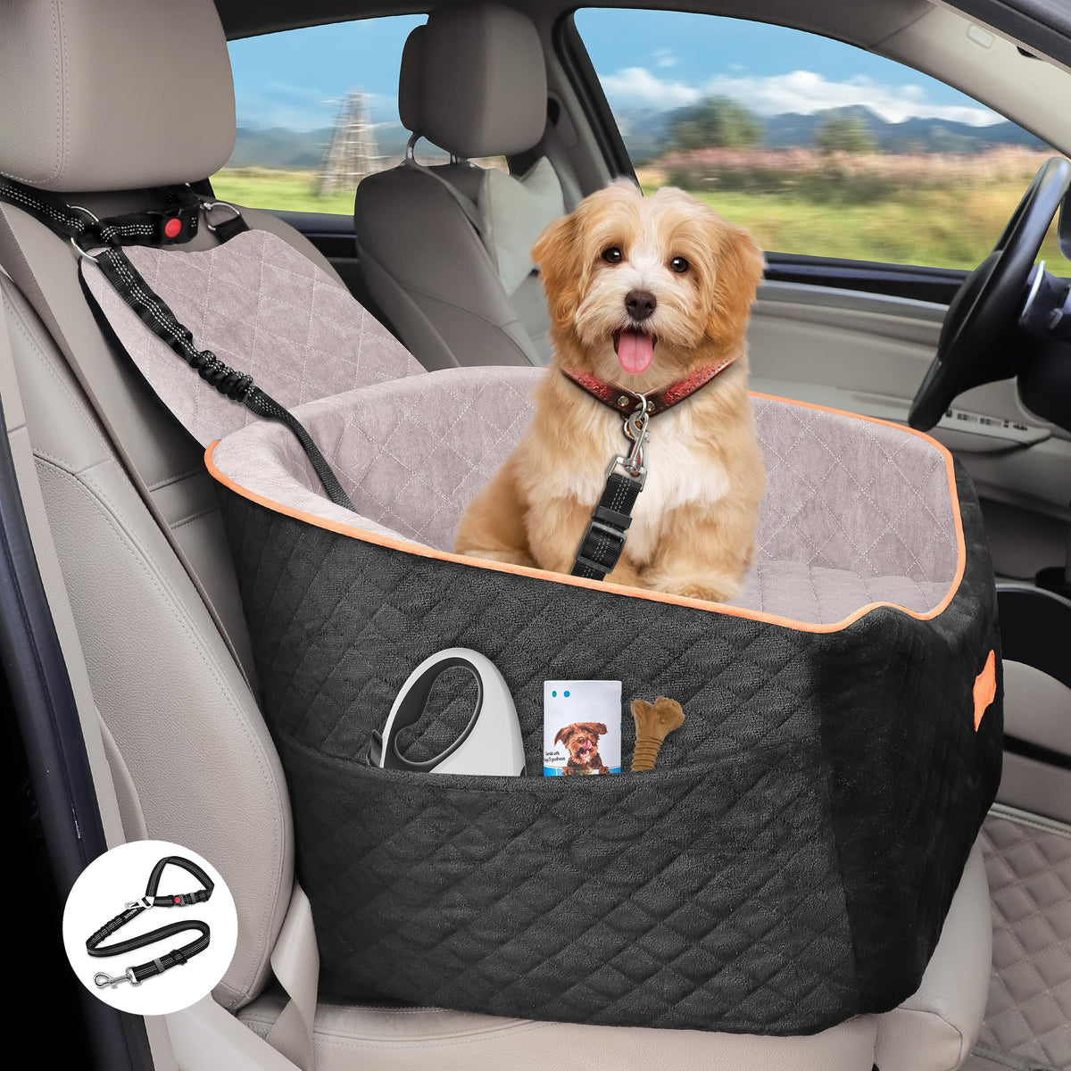 COCASES dog car seat front view shows sturdy booster for safe road trips