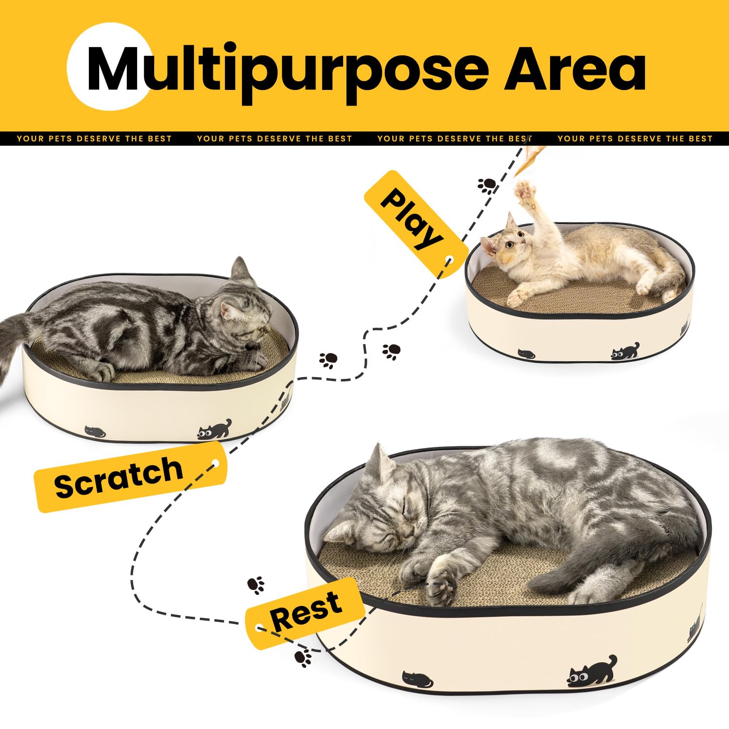 Coching cat scratcher pads two-sided design maximizing scratching surfaces