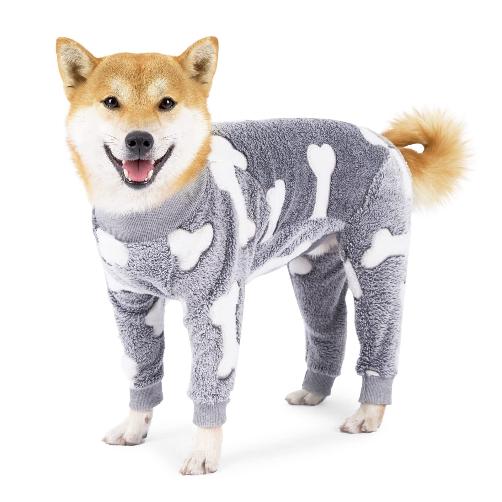 COCHPR Plush Dog Pajamas XXXL Gray front view shows warm fleece comfort