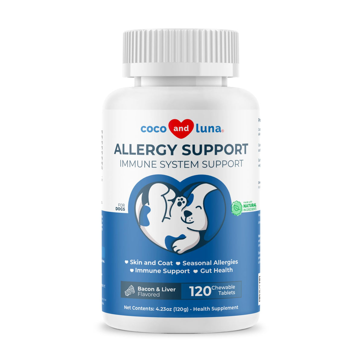 Coco and Luna Allergy dog chew pack—daily allergy support for itching and comfort.