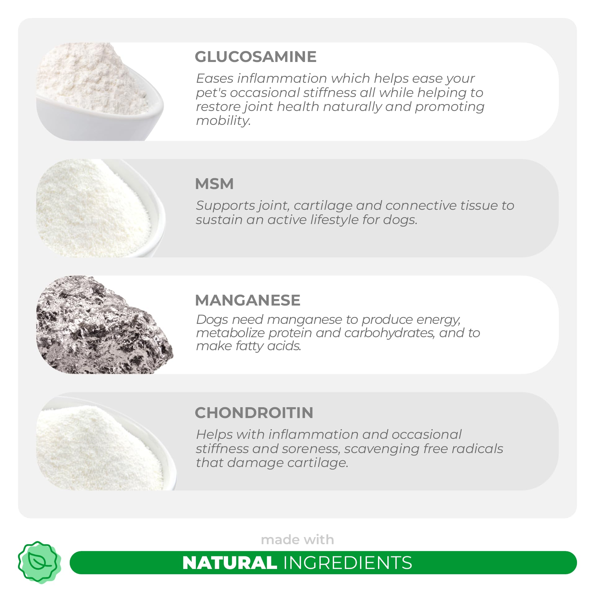 Coco and Luna chondroitin illustration highlights cartilage support.