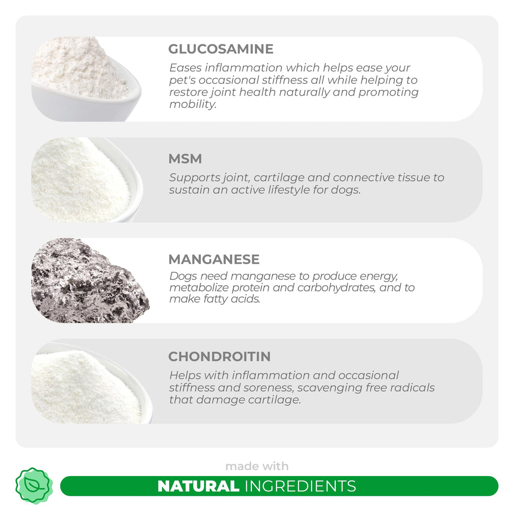 Coco and Luna chondroitin illustration highlights cartilage support.