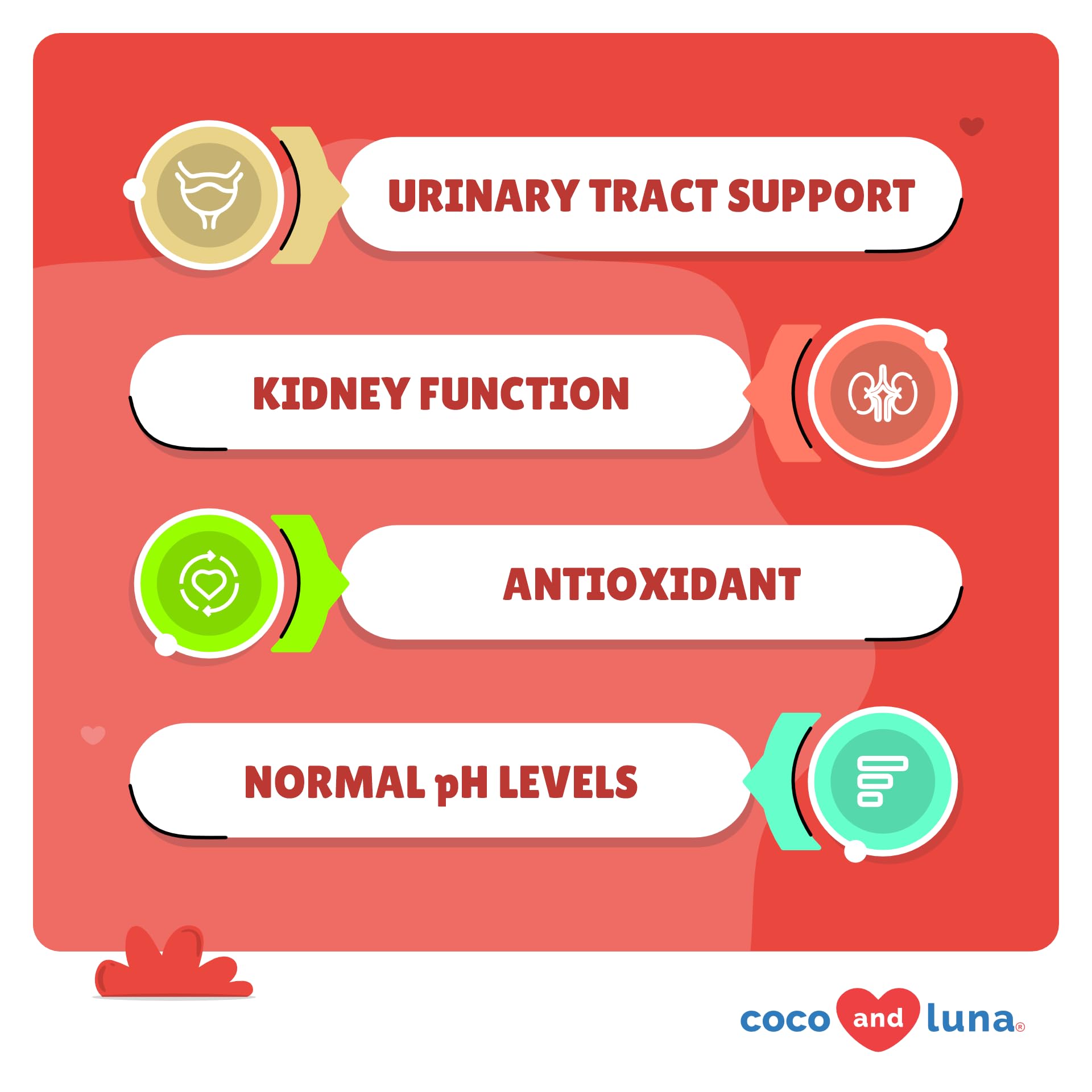 Coco and Luna cranberry dog tablets pack highlighting bladder health benefits for dogs