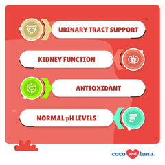 Coco and Luna cranberry dog tablets pack highlighting bladder health benefits for dogs