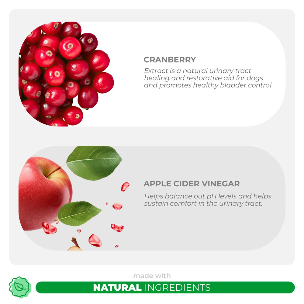 Coco and Luna cranberry tablets close view showing ingredients aiding urinary health
