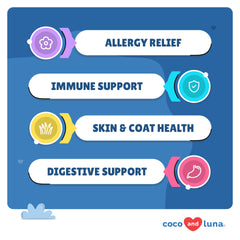 Coco and Luna dog chew closeup—natural ingredients for immune support and skin health.