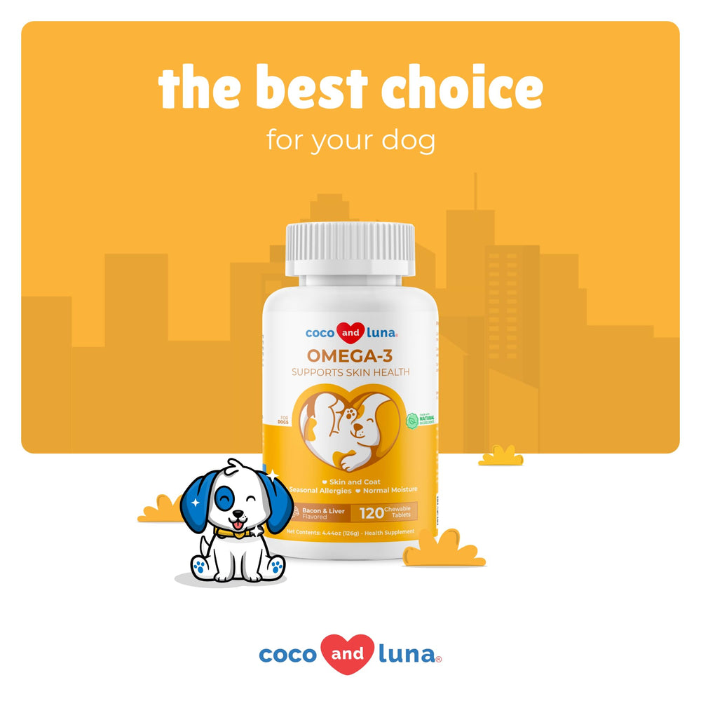 Coco and Luna happy, active dog enjoying omega-3 chews.