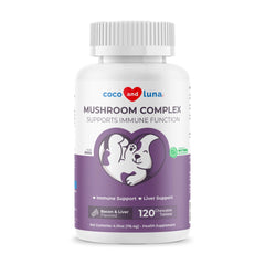 Coco and Luna Mushroom Complex dog bottle — immune support potential for daily wellness.