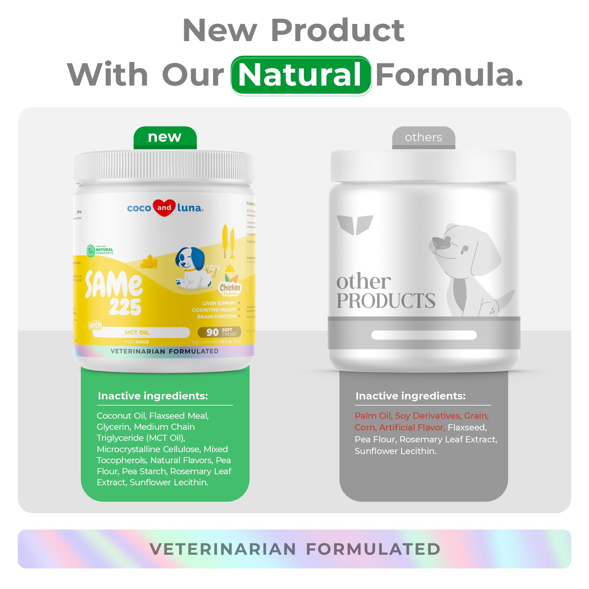 Coco and Luna Same for Dogs soft chews vet-approved seal on label