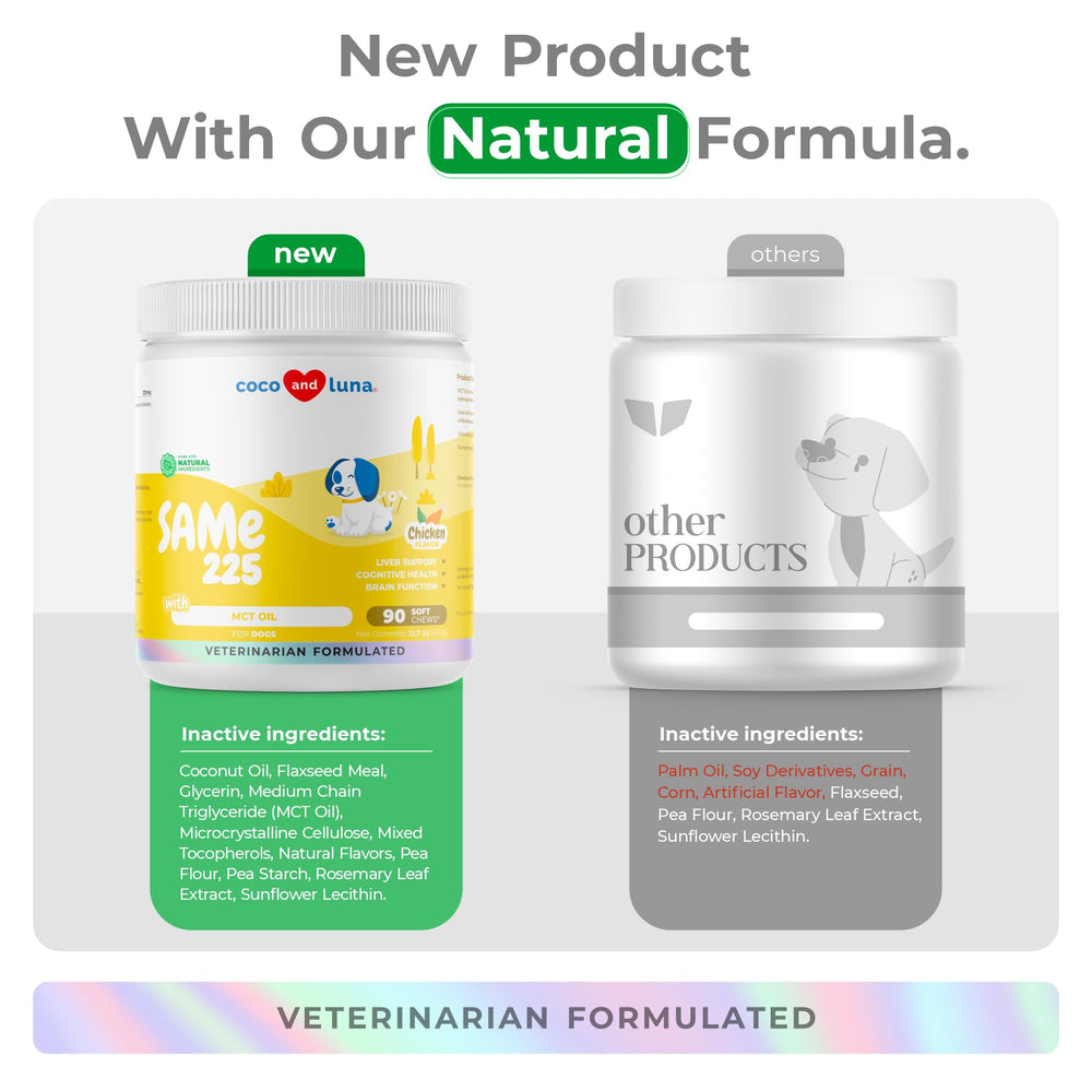 Coco and Luna Same for Dogs soft chews vet-approved seal on label