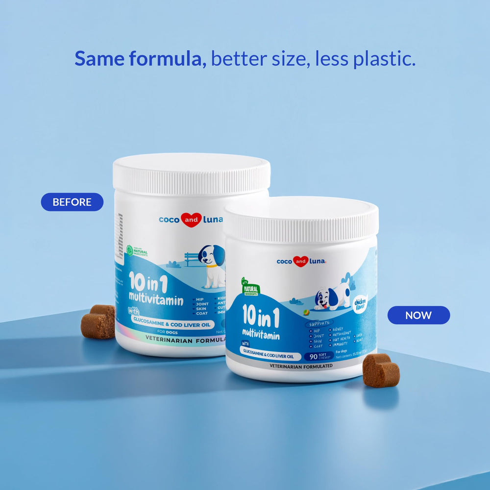 Coco and Luna skin and coat omega-3 cod liver oil boosts shine and joint comfort.