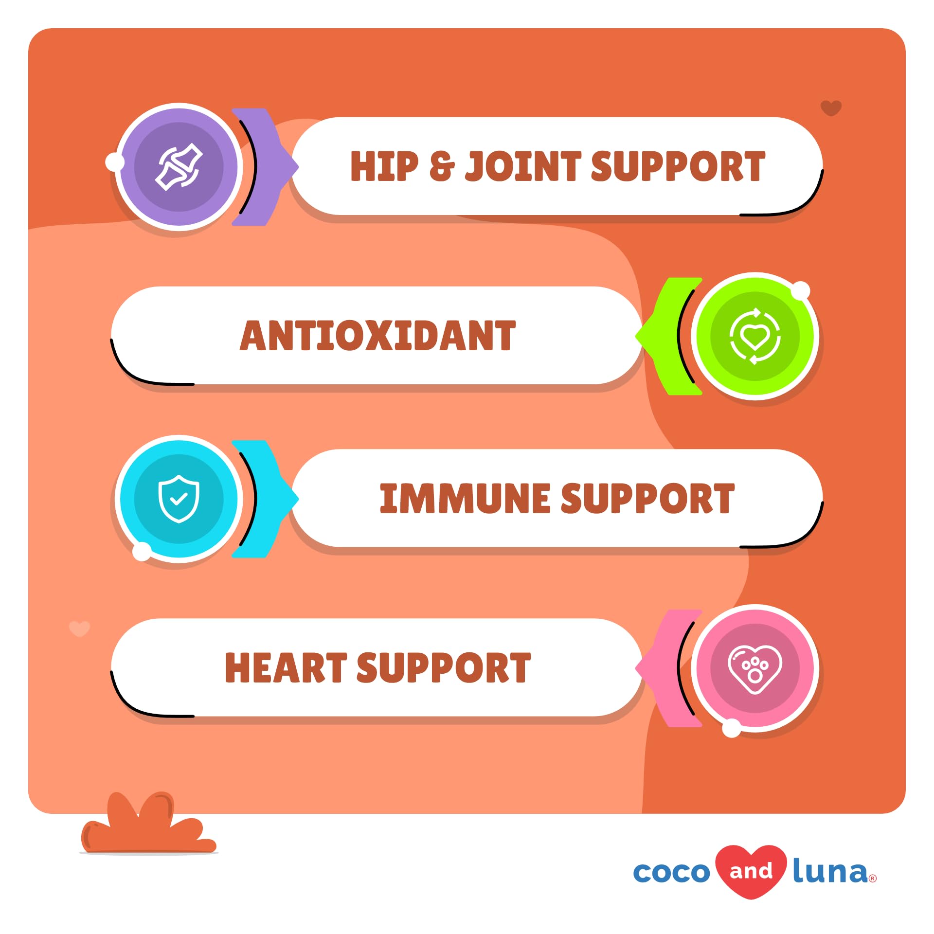 Coco and Luna turmeric dogs chews close-up highlighting tasty chews for pain relief.