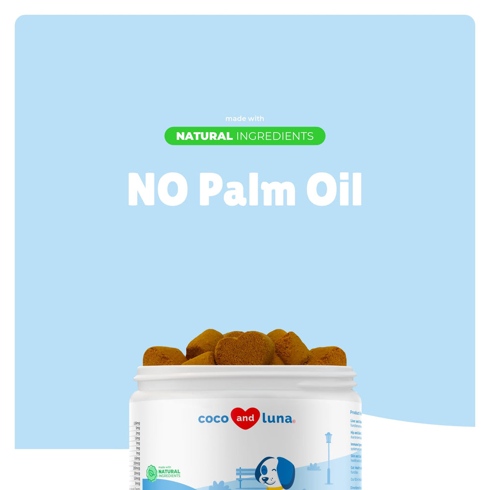 Coco and Luna veterinarian-formulated supplement emphasizing safe ingredients and pet wellness.