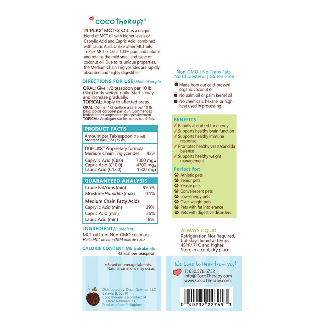CocoTherapy Triplex MCT-3 Oil amber bottle protects freshness