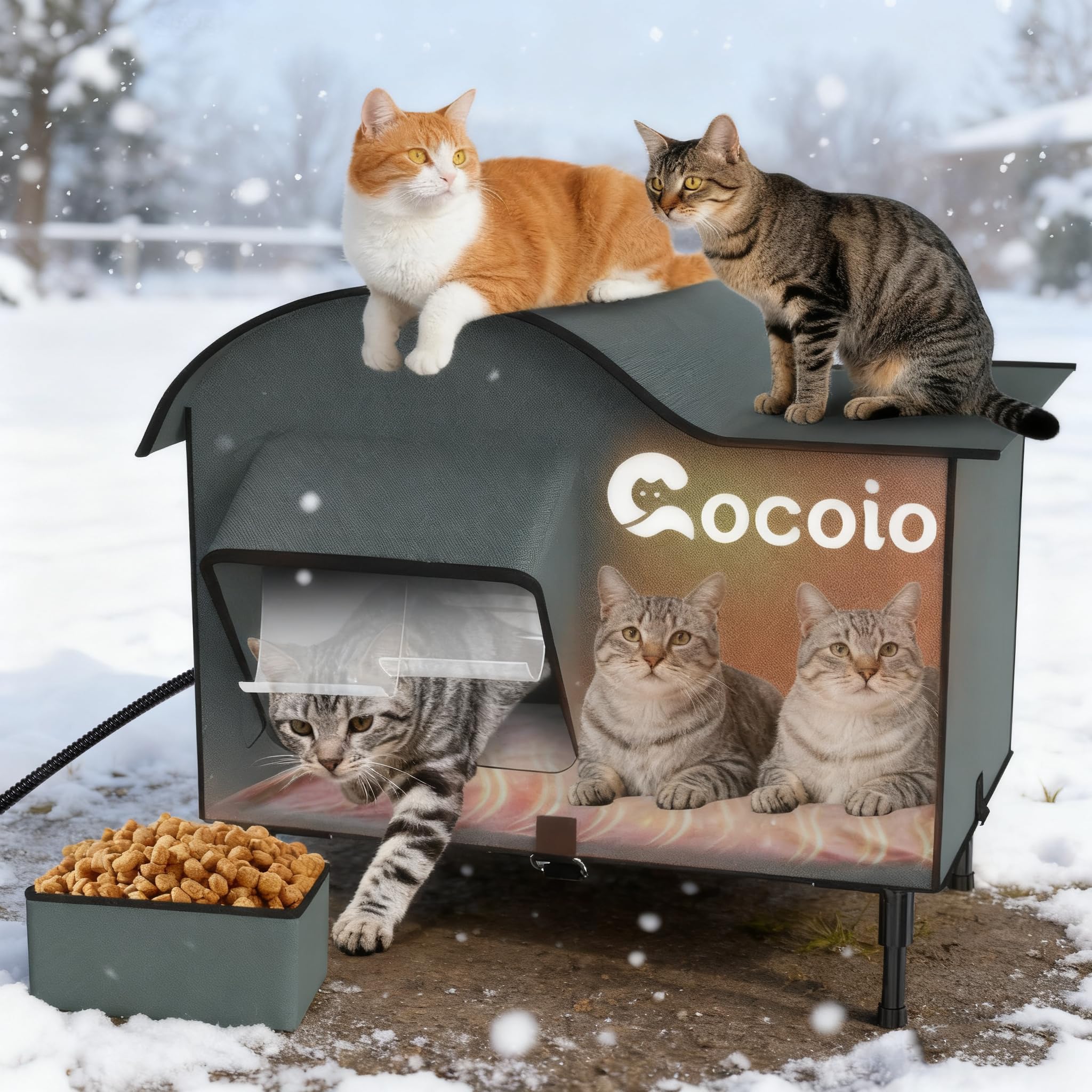 Cocoio heated cat house stormproof elevated frame keeps outdoor cats dry