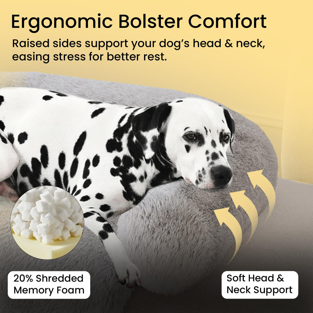 Codi large calming dog bed closeup shows fluffy fill for plush snuggles.