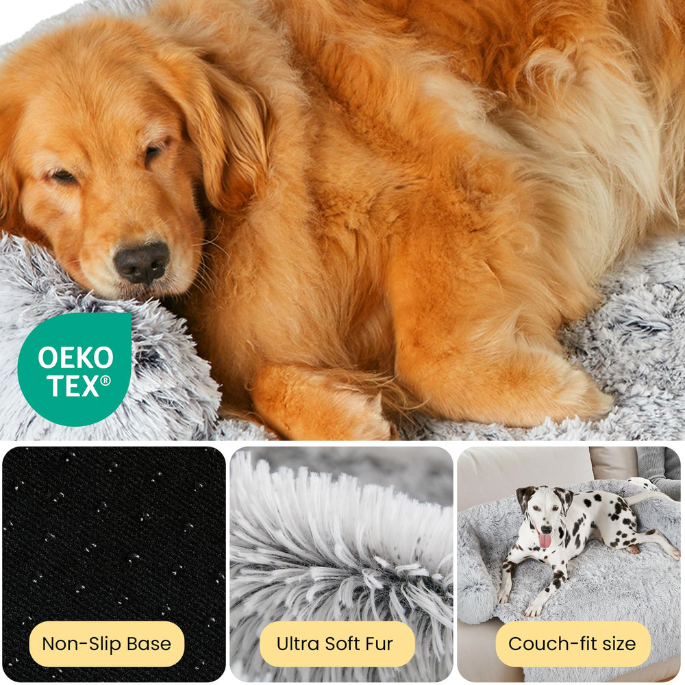 Codi large calming dog bed in light gray fabric suits modern living rooms.