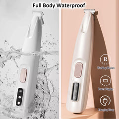 Cofiabby smart display shows battery status during grooming session.