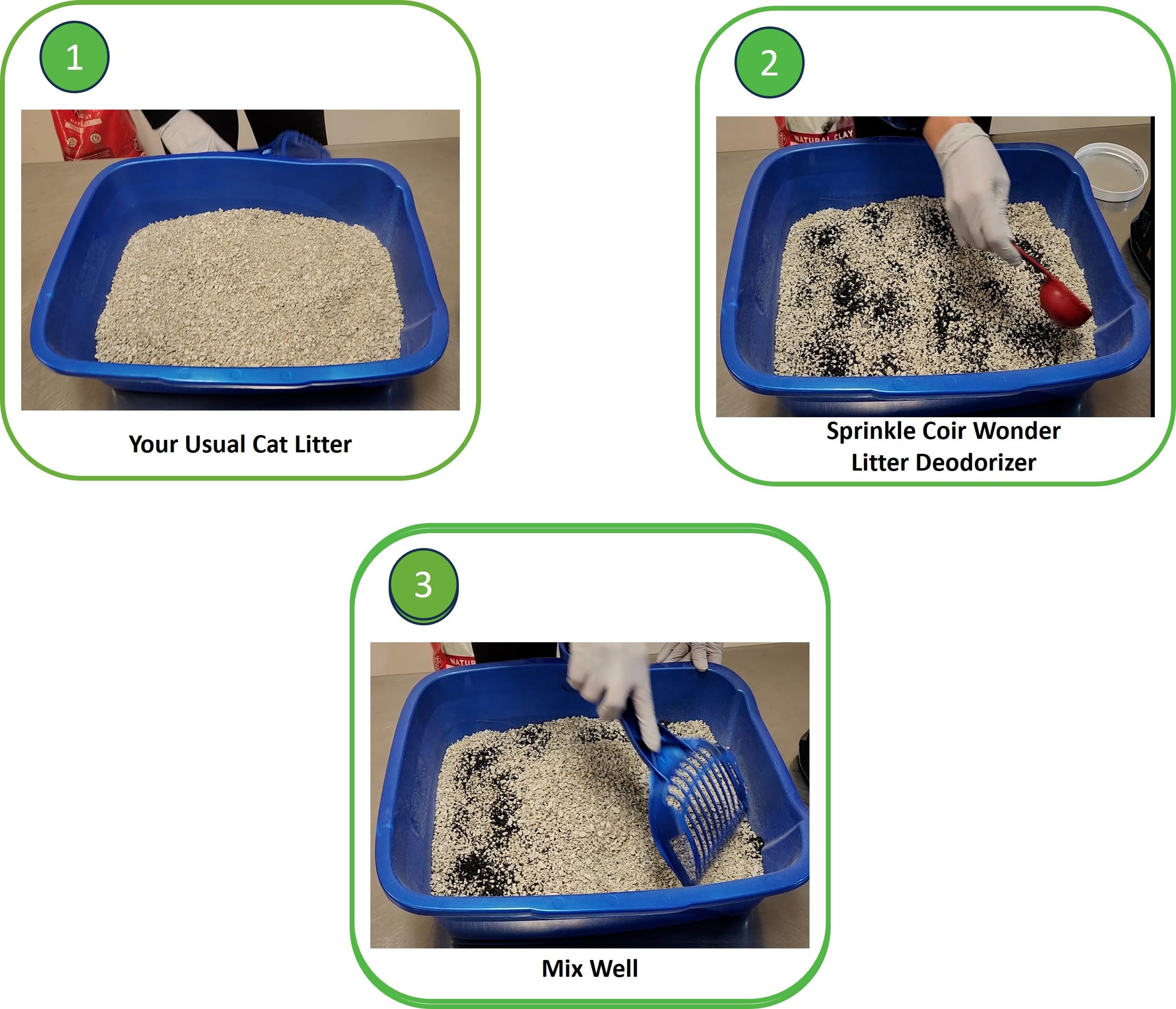Coir Wonder multi-pet use in a rabbit enclosure demonstrating odor reduction.