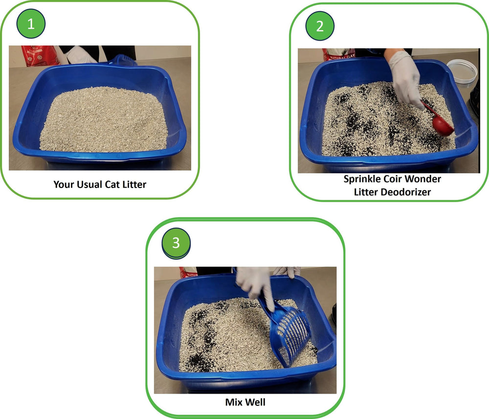 Coir Wonder multi-pet use in a rabbit enclosure demonstrating odor reduction.