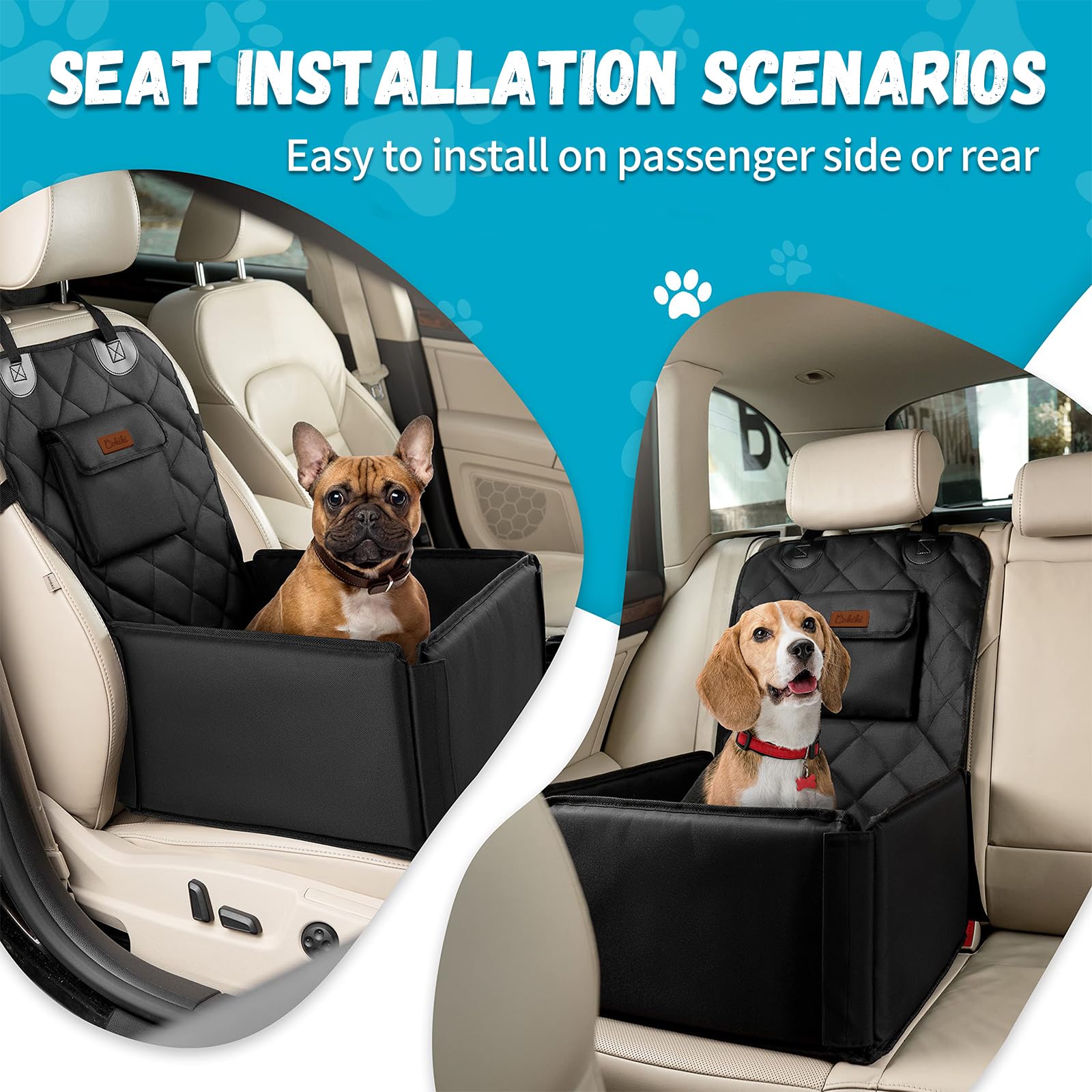 Cokiki dog car seat side view showing a spacious interior for pets.