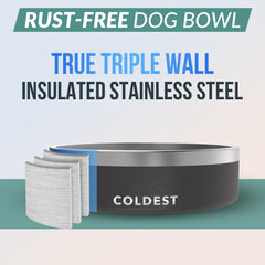 Coldest Water Triple-wall insulated dog bowl preserves water temperature longer