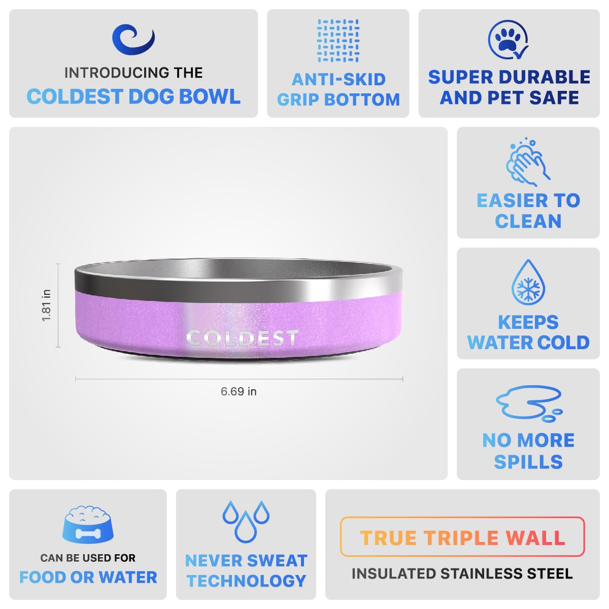 Coldest Dog Bowl color range showcasing more than 25 options
