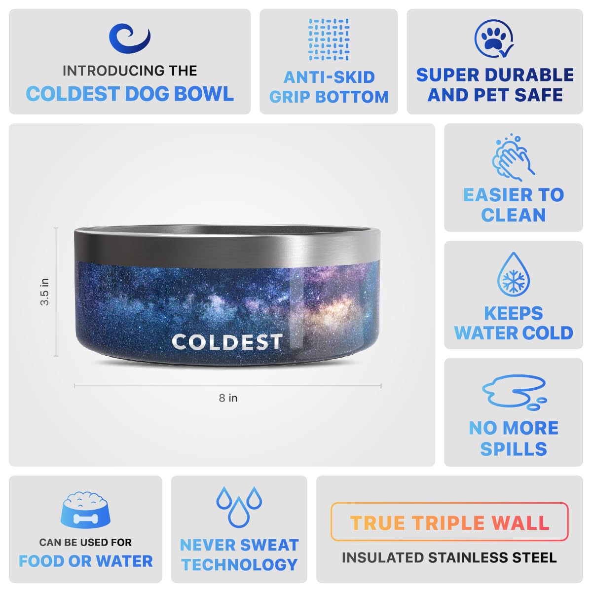 The Coldest Water spill-proof design prevents floor messes during feeding.