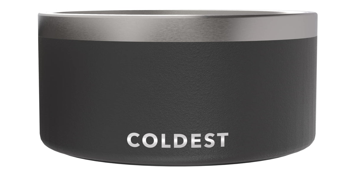The Coldest Water dog bowl in anti-rust metal with stealth black finish keeps water fresher longer.