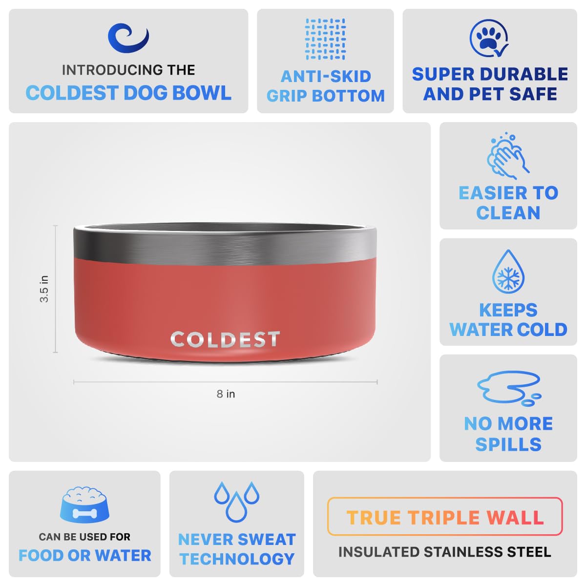 Coldest Water dog bowl crimson red dishwasher-safe interior allows easy cleaning after meals