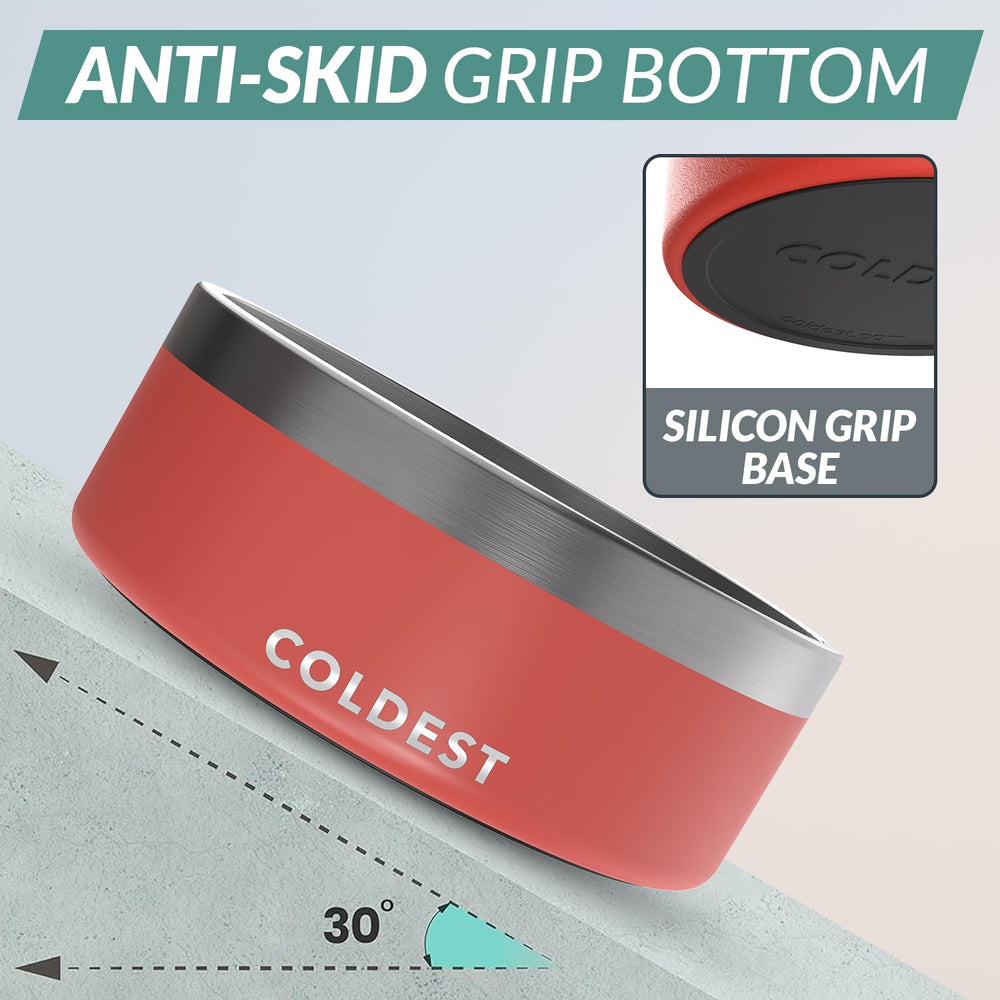 Coldest Water dog bowl crimson red side view highlighting triple-wall insulation and longevity