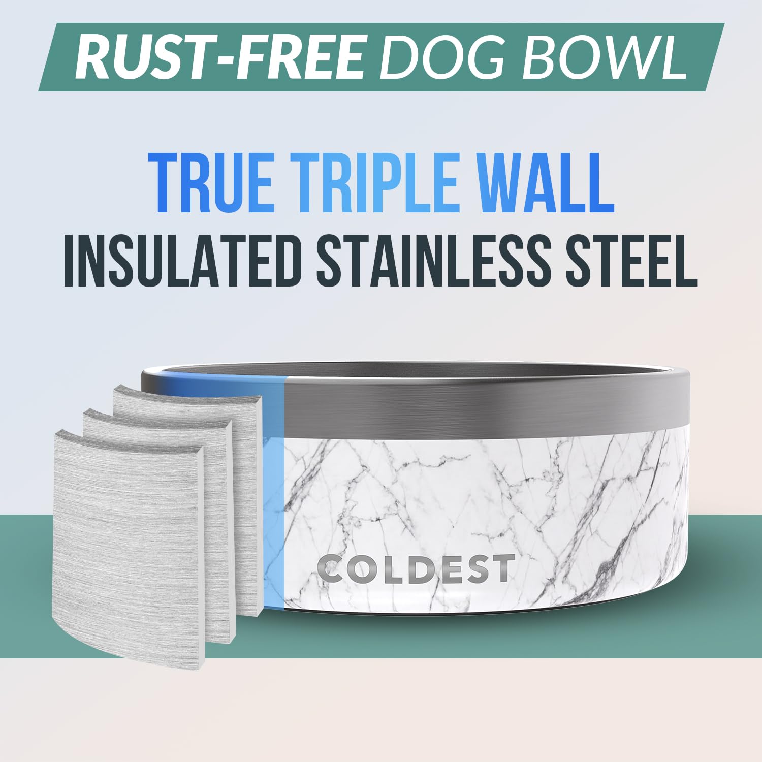 The Coldest Water rust-resistant stainless steel bowl endures daily use