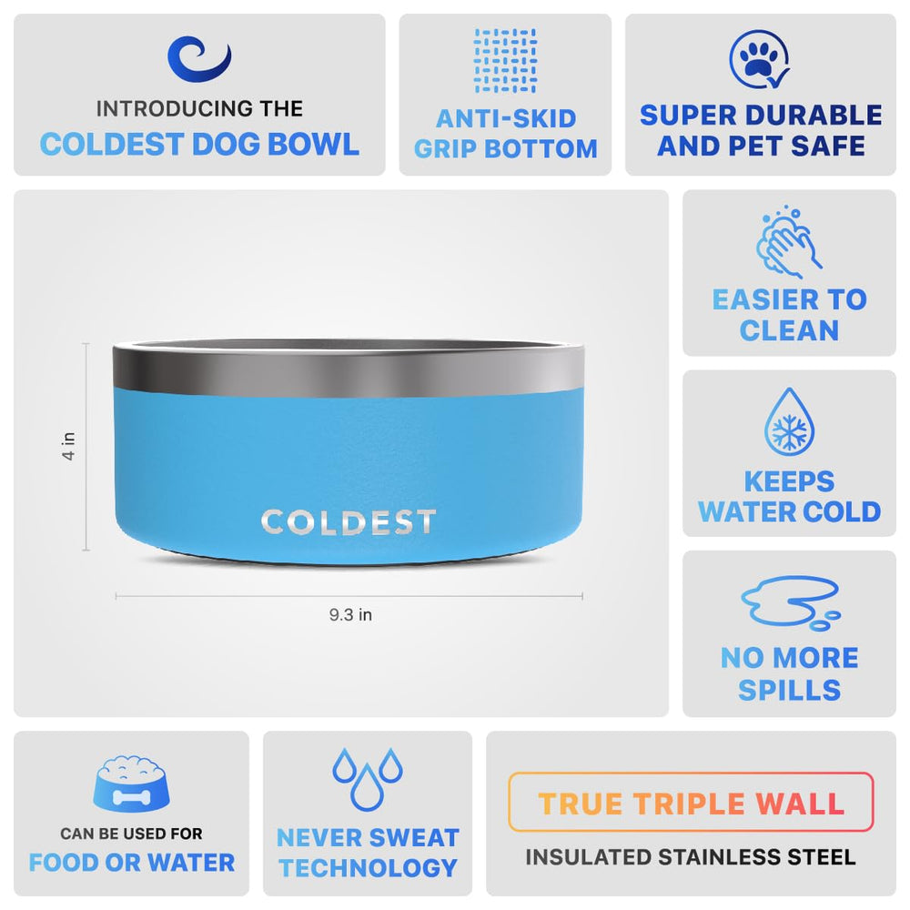 The Coldest Water dog bowl spill-proof design reduces mess