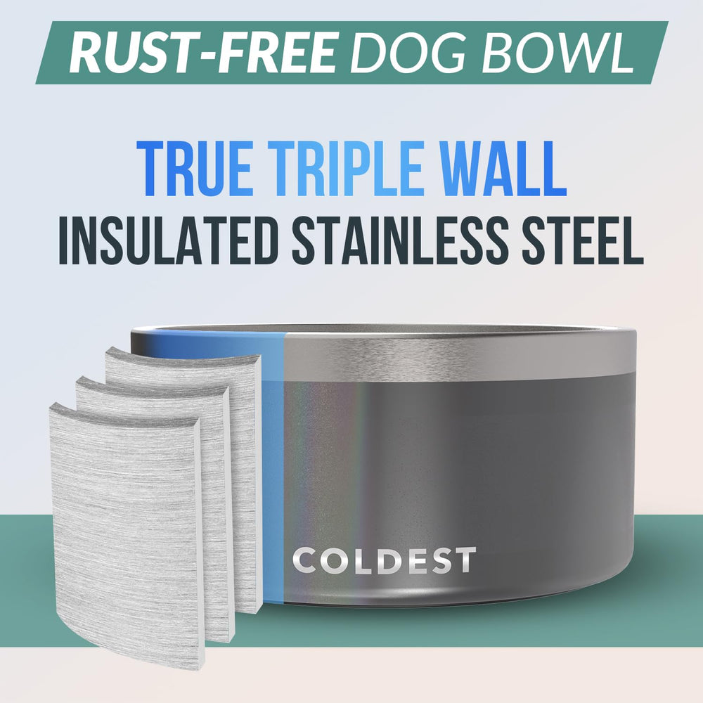 The Coldest Water dog bowl with triple-wall insulation keeps water cool