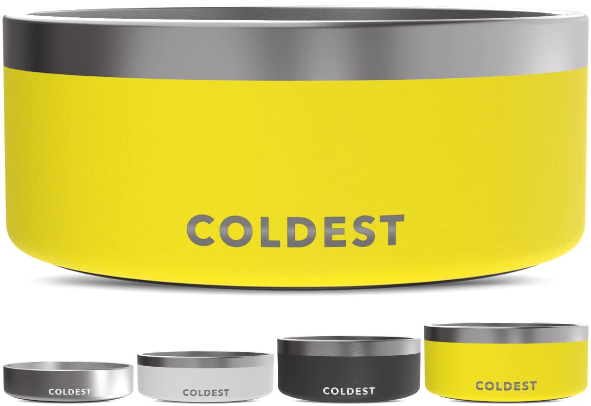 The Coldest Water dog bowl triple-wall insulation keeps water cool during play.